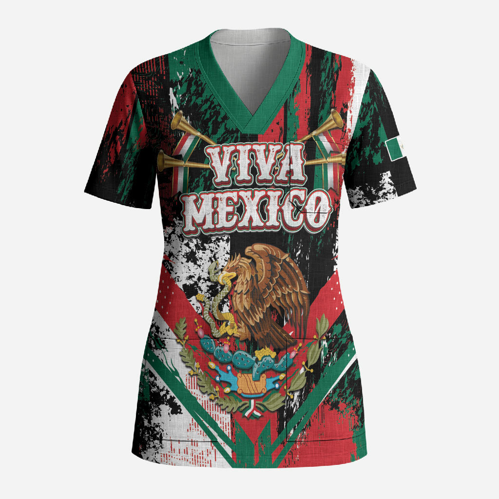 Personalized Viva Mexico Scrub Top Happy Independence Day