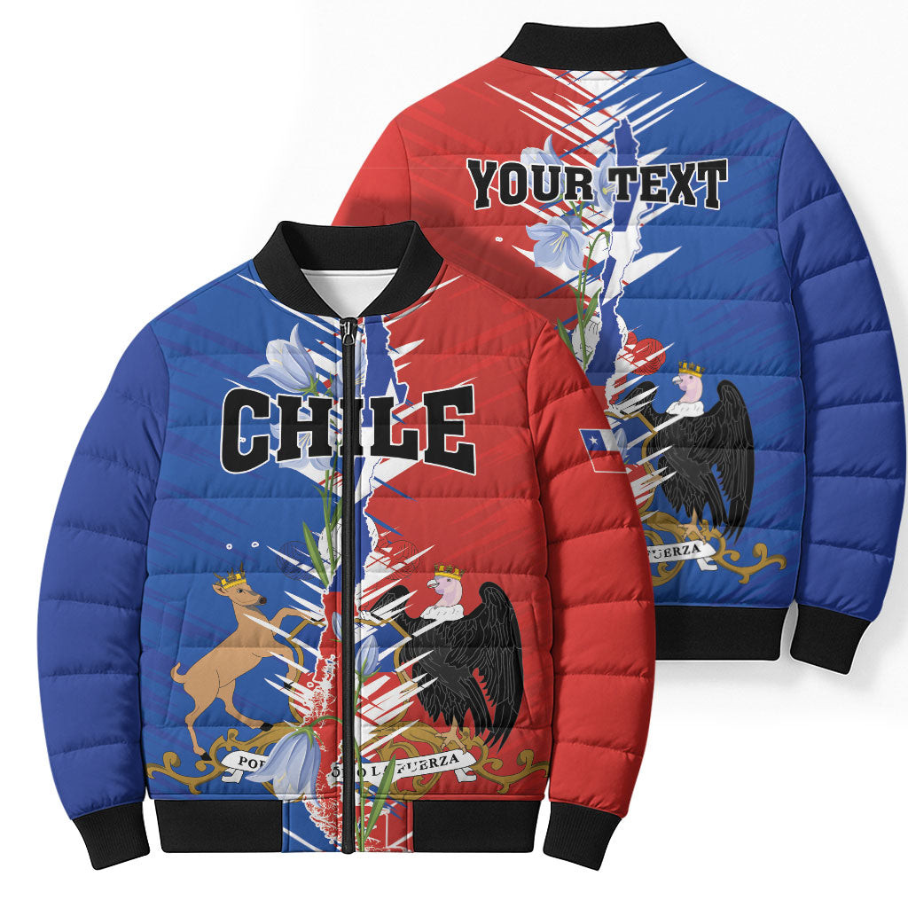 Personalized Chile Flag Map Bomber Puffer Jacket Happy Independence Day