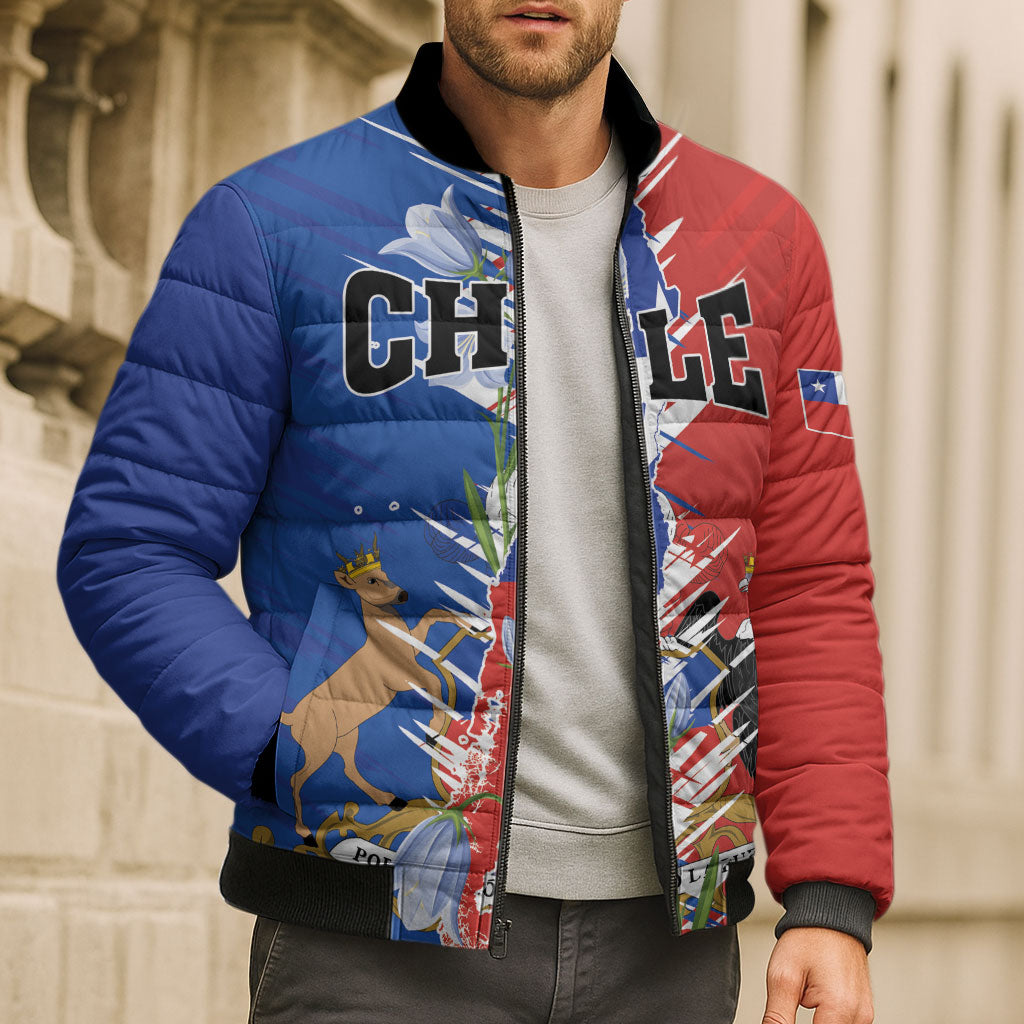Personalized Chile Flag Map Bomber Puffer Jacket Happy Independence Day