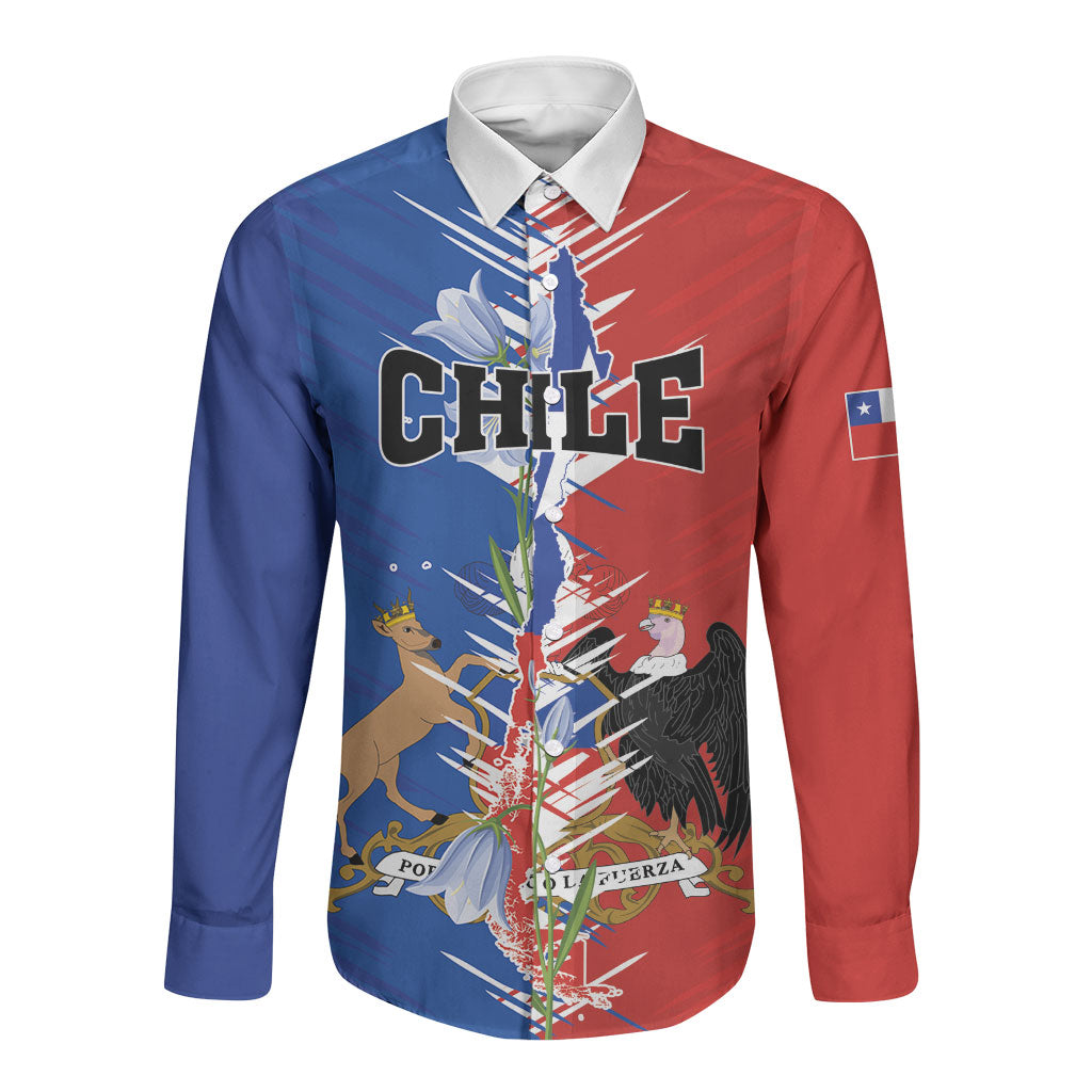 Personalized Chile Flag Map Long Sleeve Button Shirt Happy Independence Day