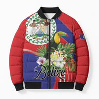 Personalized Belize Toucan Tropical Bomber Puffer Jacket Happy Independence Day