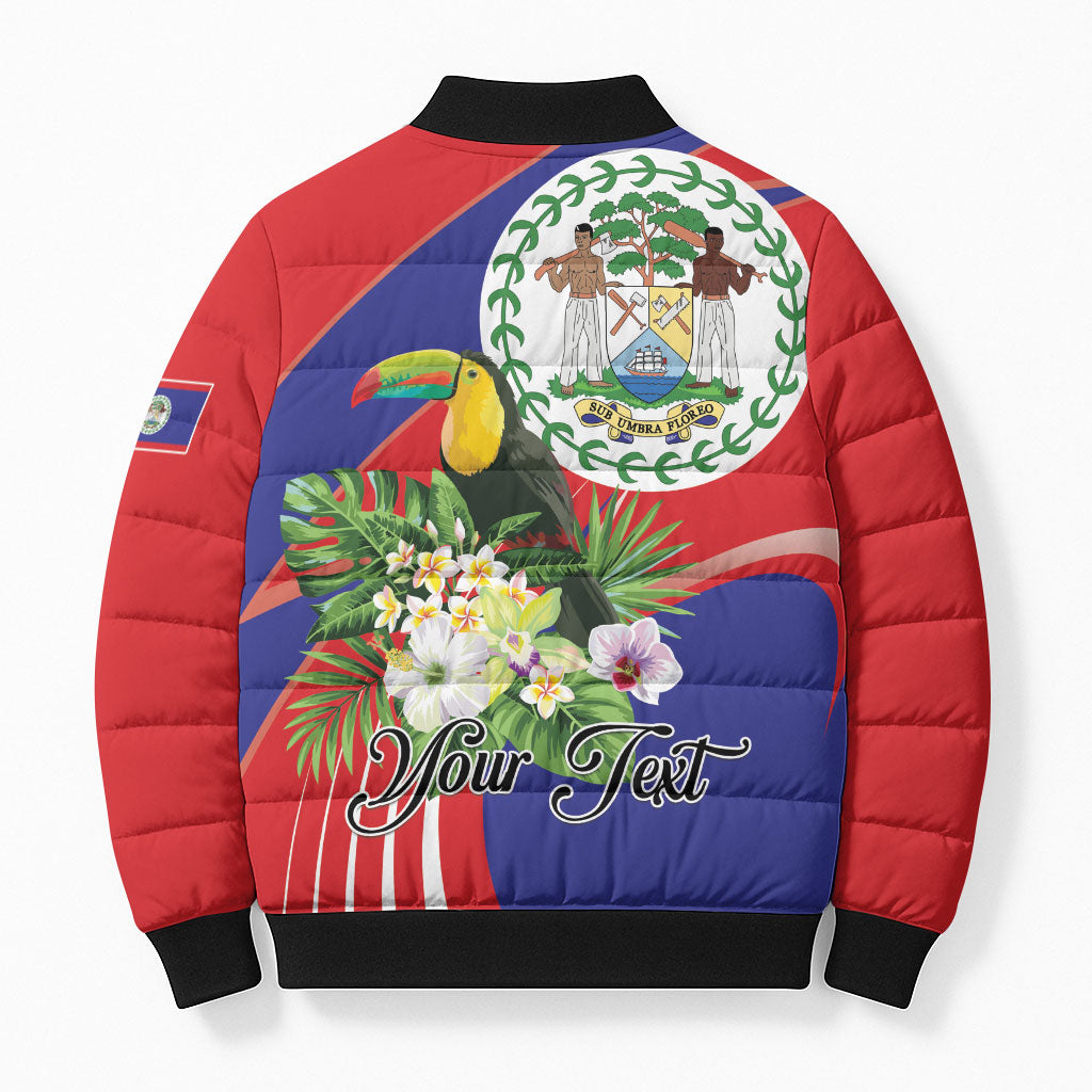 Personalized Belize Toucan Tropical Bomber Puffer Jacket Happy Independence Day