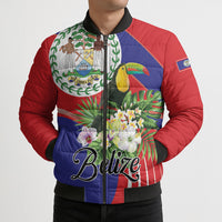 Personalized Belize Toucan Tropical Bomber Puffer Jacket Happy Independence Day