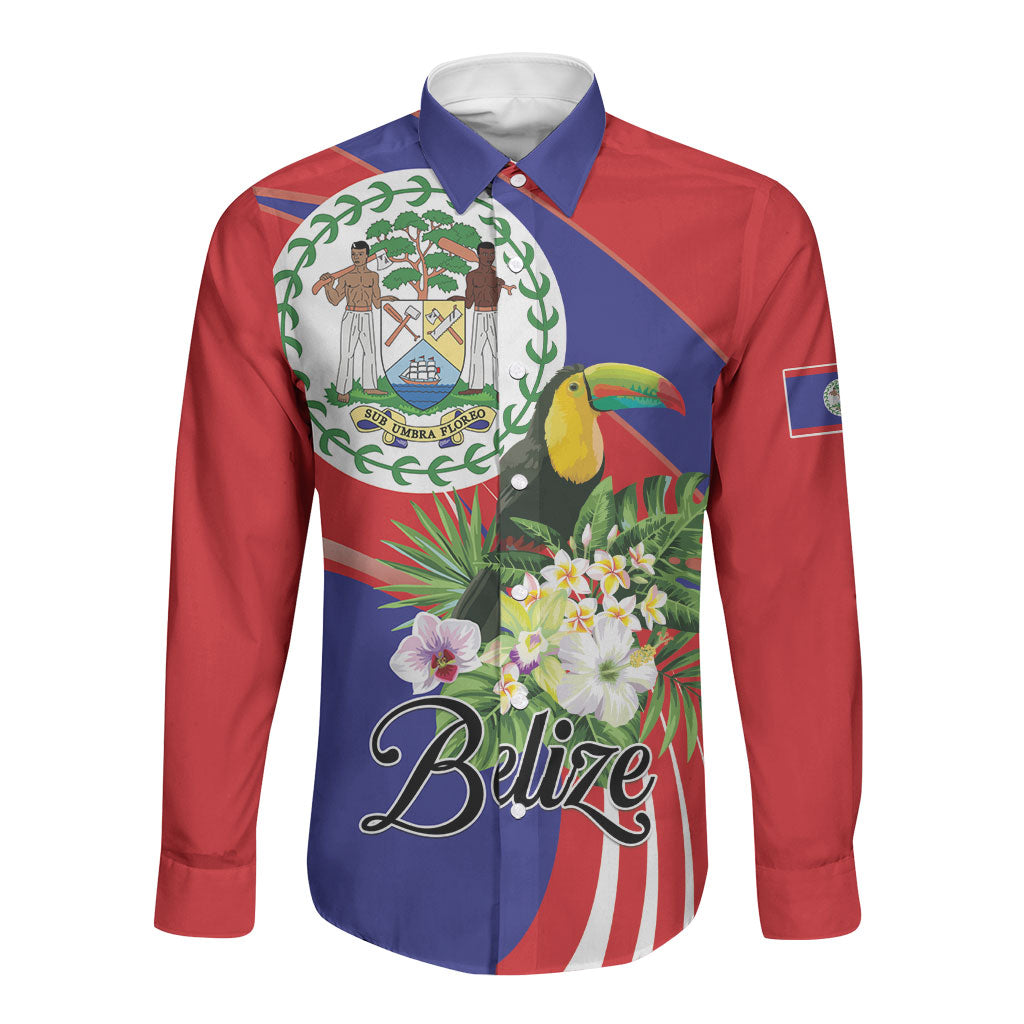 Personalized Belize Toucan Tropical Long Sleeve Button Shirt Happy Independence Day