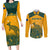 Australia Rugby Couples Matching Long Sleeve Bodycon Dress and Long Sleeve Button Shirts Wallabies Aboriginal Pattern - Wonder Print Shop