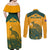 Australia Rugby Couples Matching Off Shoulder Maxi Dress and Long Sleeve Button Shirts Wallabies Aboriginal Pattern - Wonder Print Shop