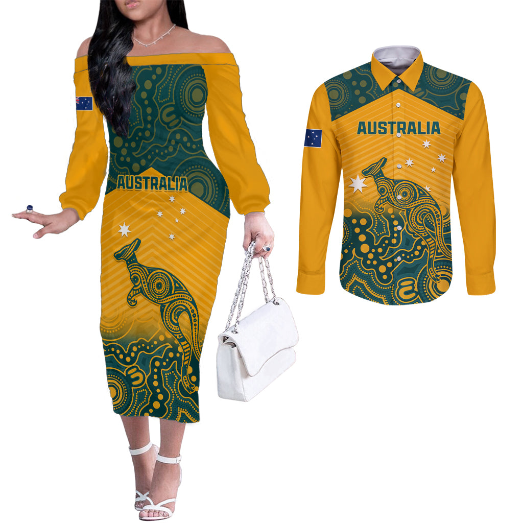 australia-rugby-couples-matching-off-the-shoulder-long-sleeve-dress-and-long-sleeve-button-shirts-wallabies-aboriginal-pattern