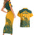 Australia Rugby Couples Matching Short Sleeve Bodycon Dress and Hawaiian Shirt Wallabies Aboriginal Pattern - Wonder Print Shop