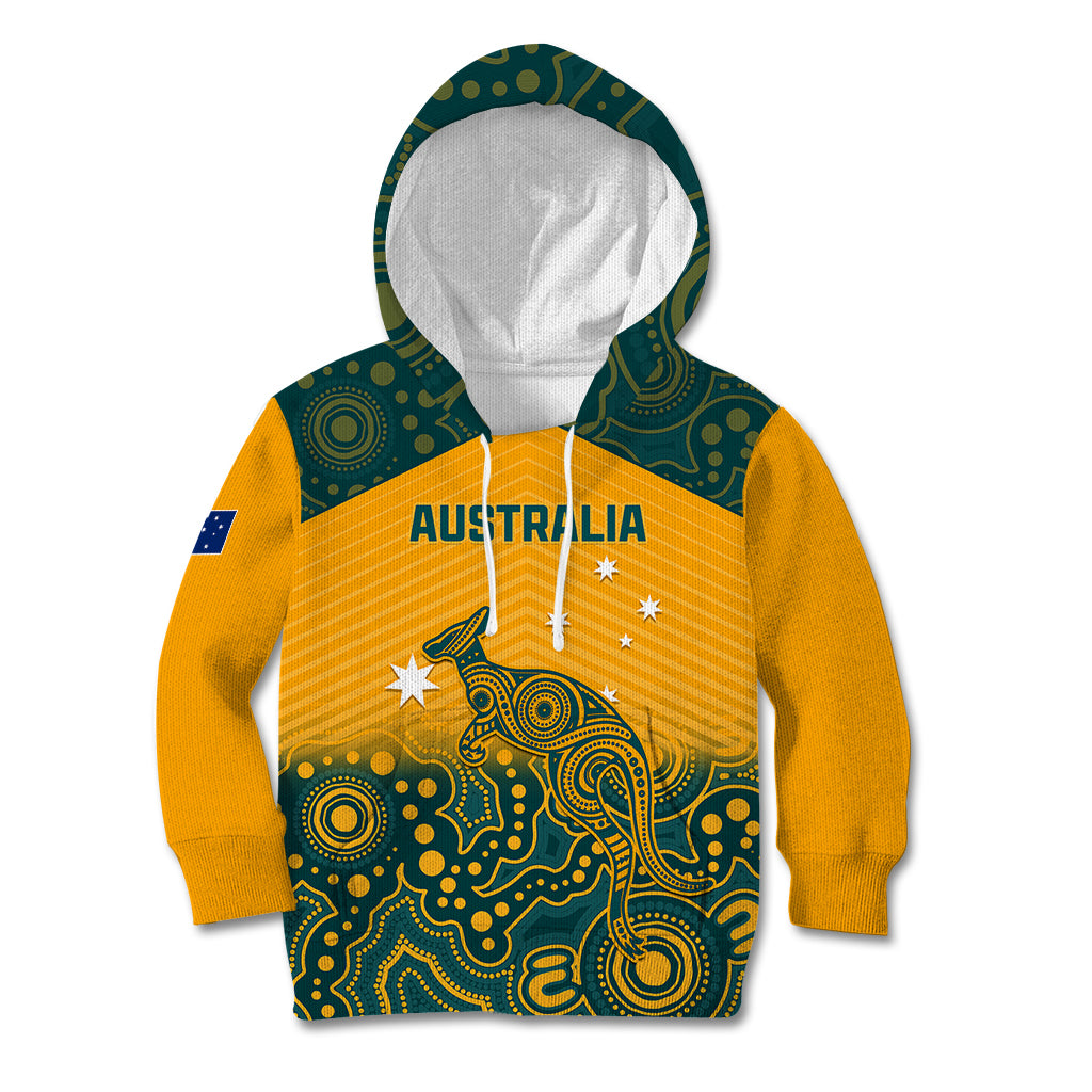 Australia Rugby Kid Hoodie Wallabies Aboriginal Pattern - Wonder Print Shop