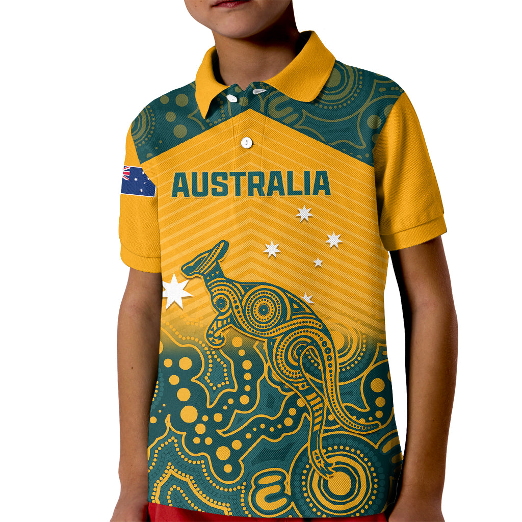 Australia Rugby Kid Polo Shirt Wallabies Aboriginal Pattern - Wonder Print Shop