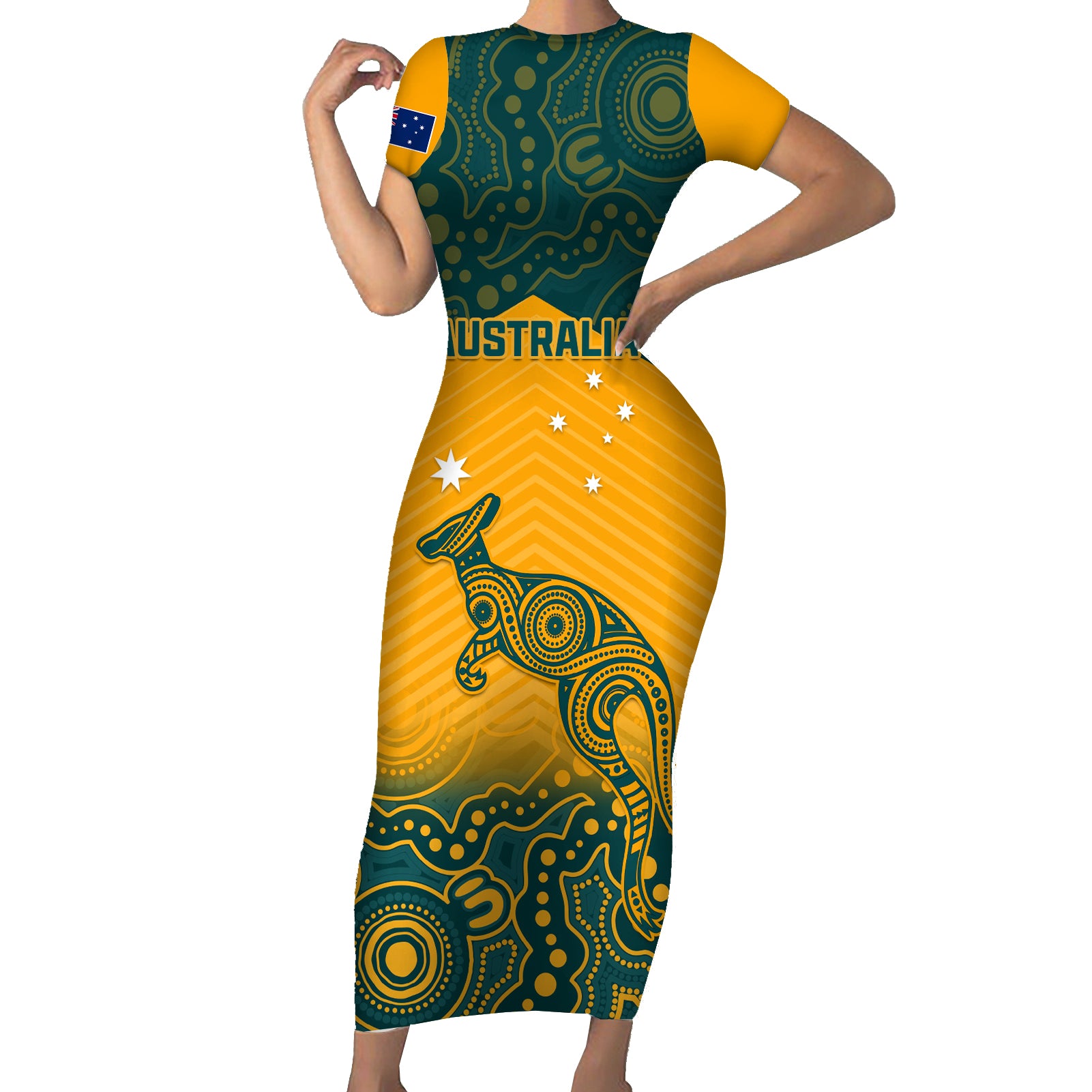 custom-australia-rugby-short-sleeve-bodycon-dress-wallabies-aboriginal-pattern