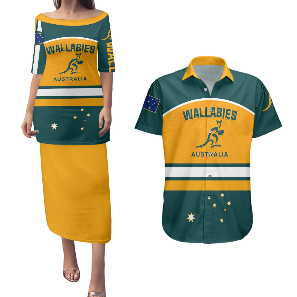 Australia Rugby Couples Matching Puletasi Dress and Hawaiian Shirt Wallabies Go 2023 World Cup - Wonder Print Shop