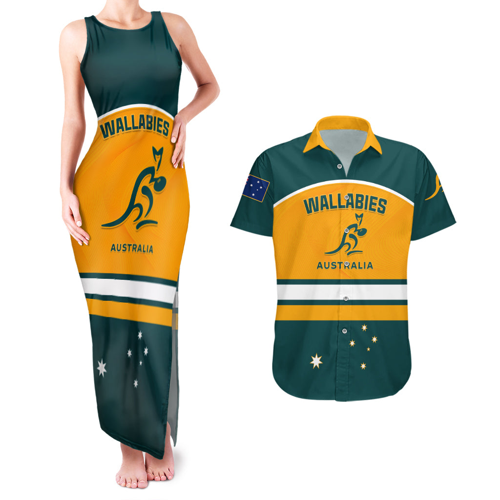 Australia Rugby Couples Matching Tank Maxi Dress and Hawaiian Shirt Wallabies Go 2023 World Cup - Wonder Print Shop