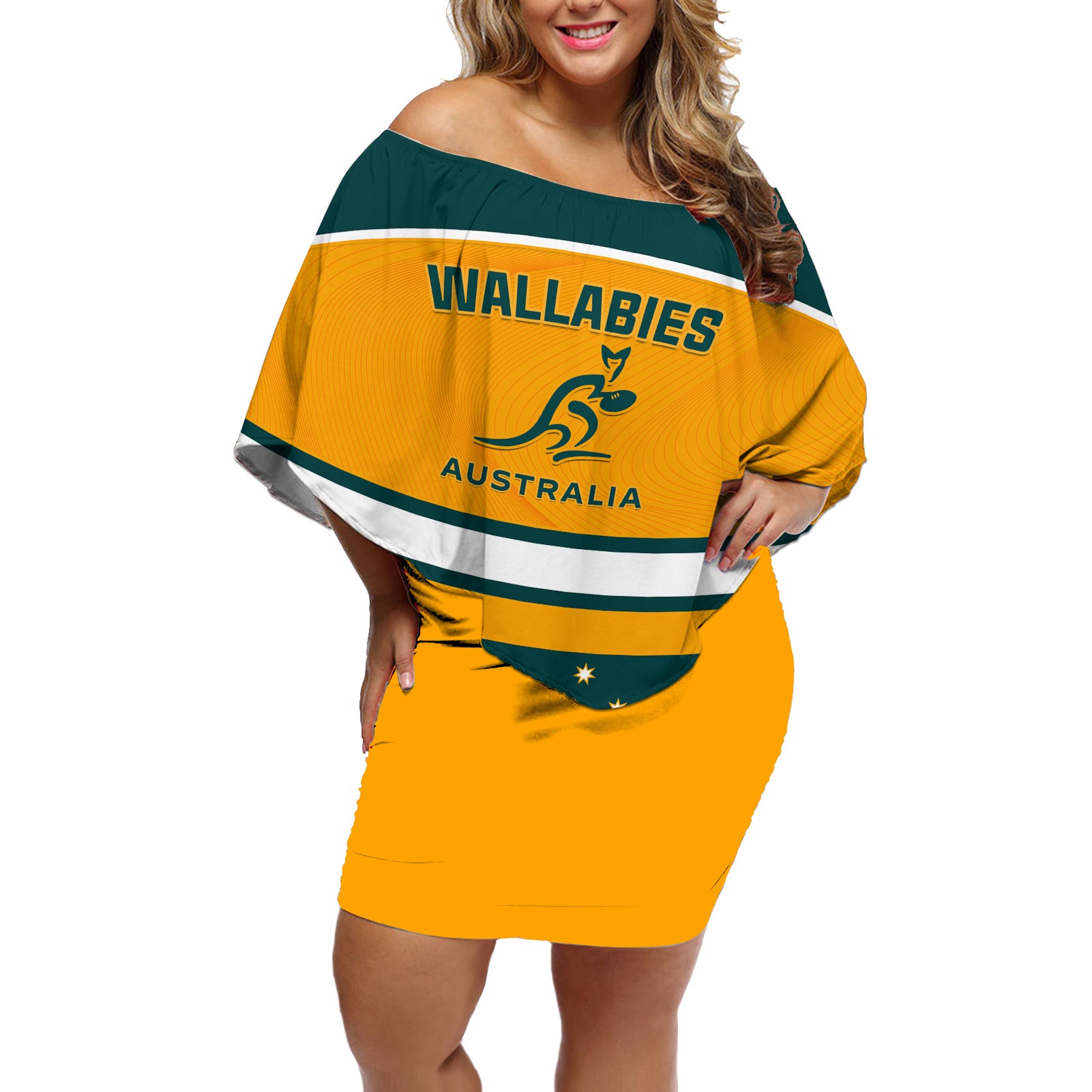 Australia Rugby Off Shoulder Short Dress Wallabies Go 2023 World Cup - Wonder Print Shop