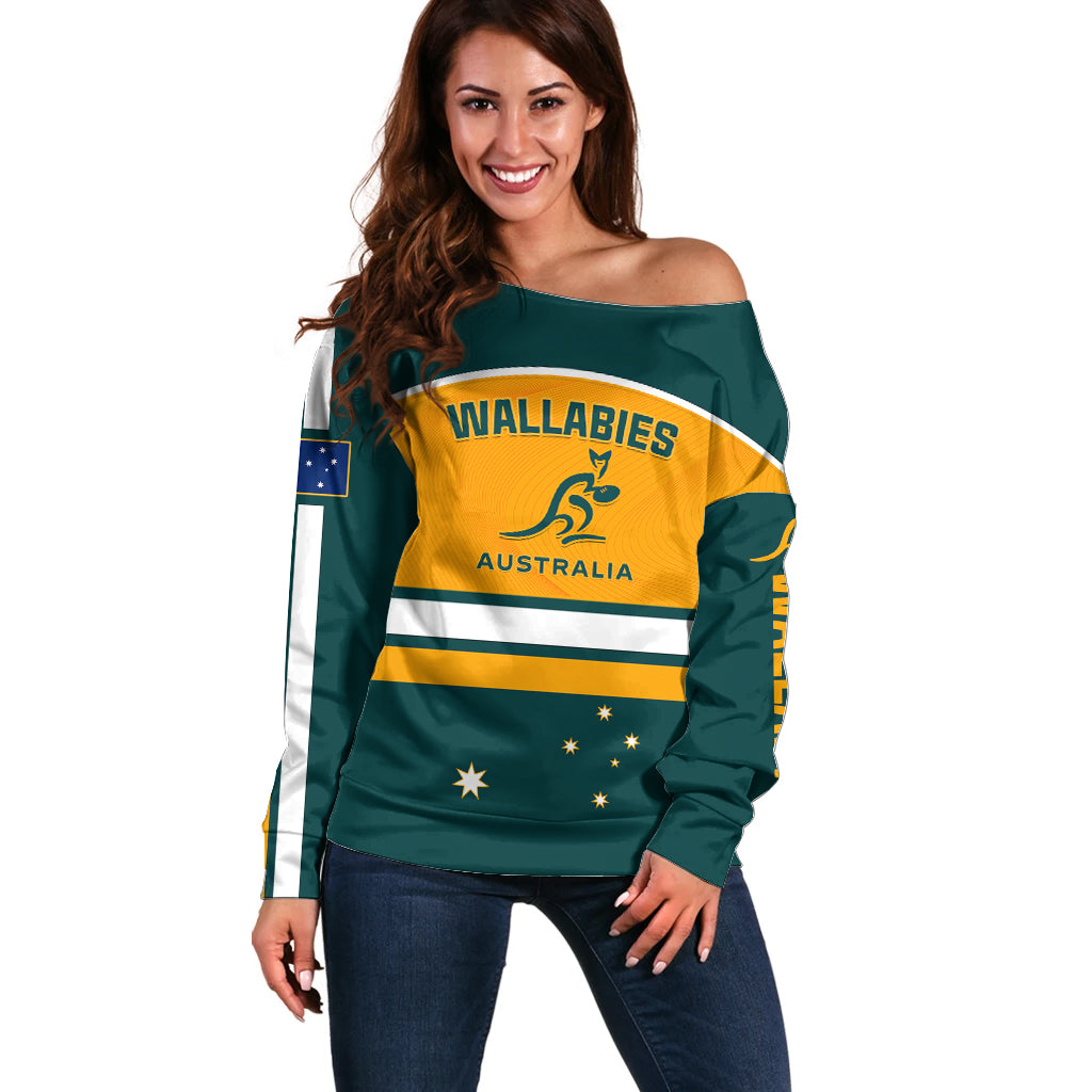 Australia Rugby Off Shoulder Sweater Wallabies Go 2023 World Cup - Wonder Print Shop