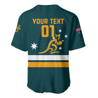 Green rugby baseball jersey back with YOUR TEXT 01, Australia stars, and flag patch