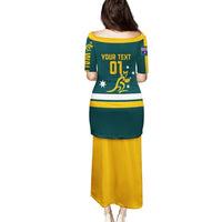 Long rugby-style dress in green and yellow with back 'YOUR TEXT 01*' and small flag patch