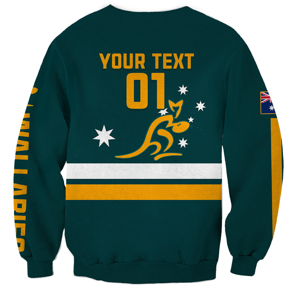 Unisex dark green rugby sweatshirt with back 'YOUR TEXT 01' and yellow star graphic