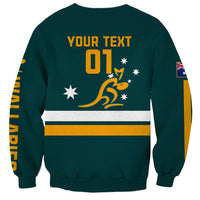Unisex dark green rugby sweatshirt with back 'YOUR TEXT 01' and yellow star graphic