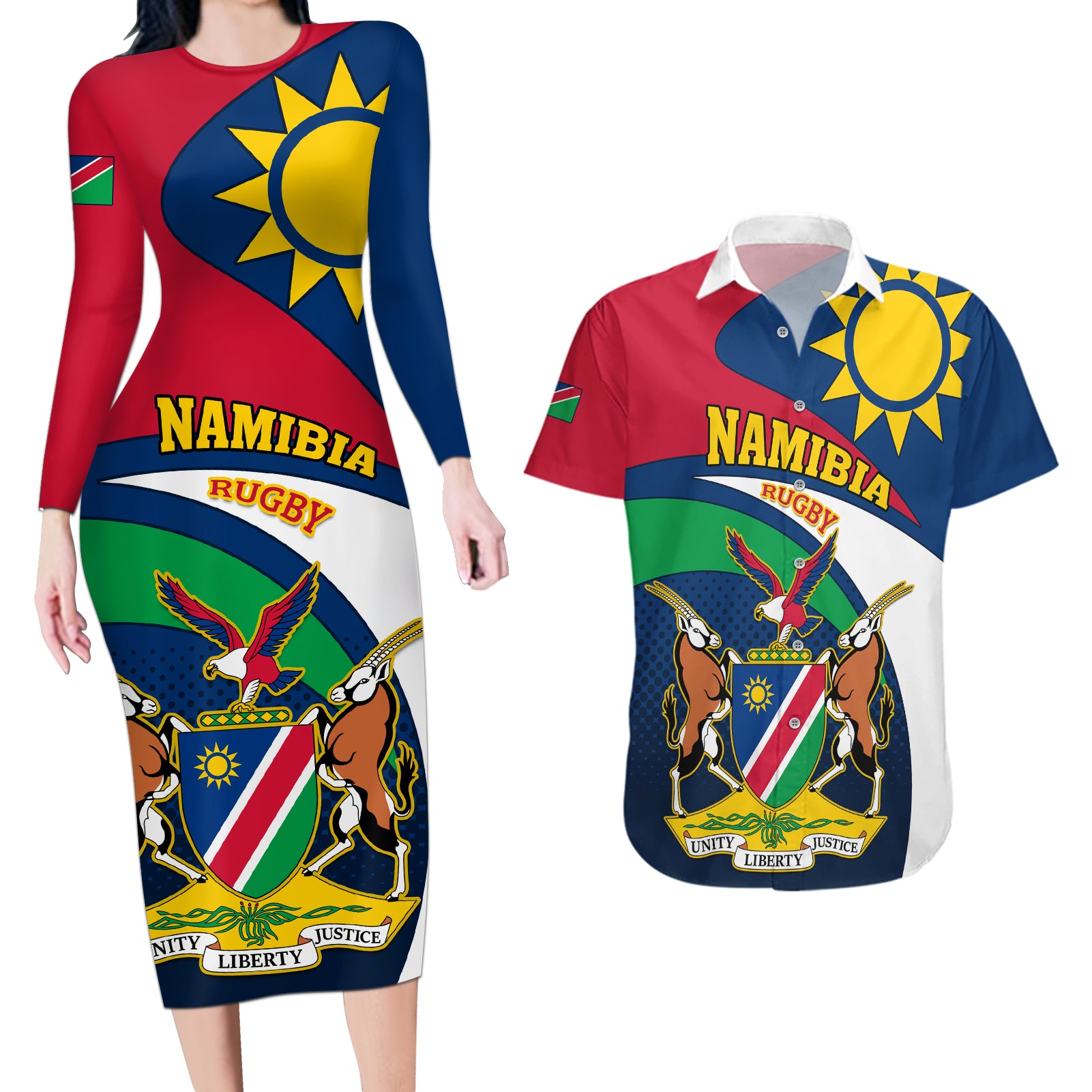 Namibia Rugby Couples Matching Long Sleeve Bodycon Dress and Hawaiian Shirt Welwitschias Go 2023 World Cup - Wonder Print Shop