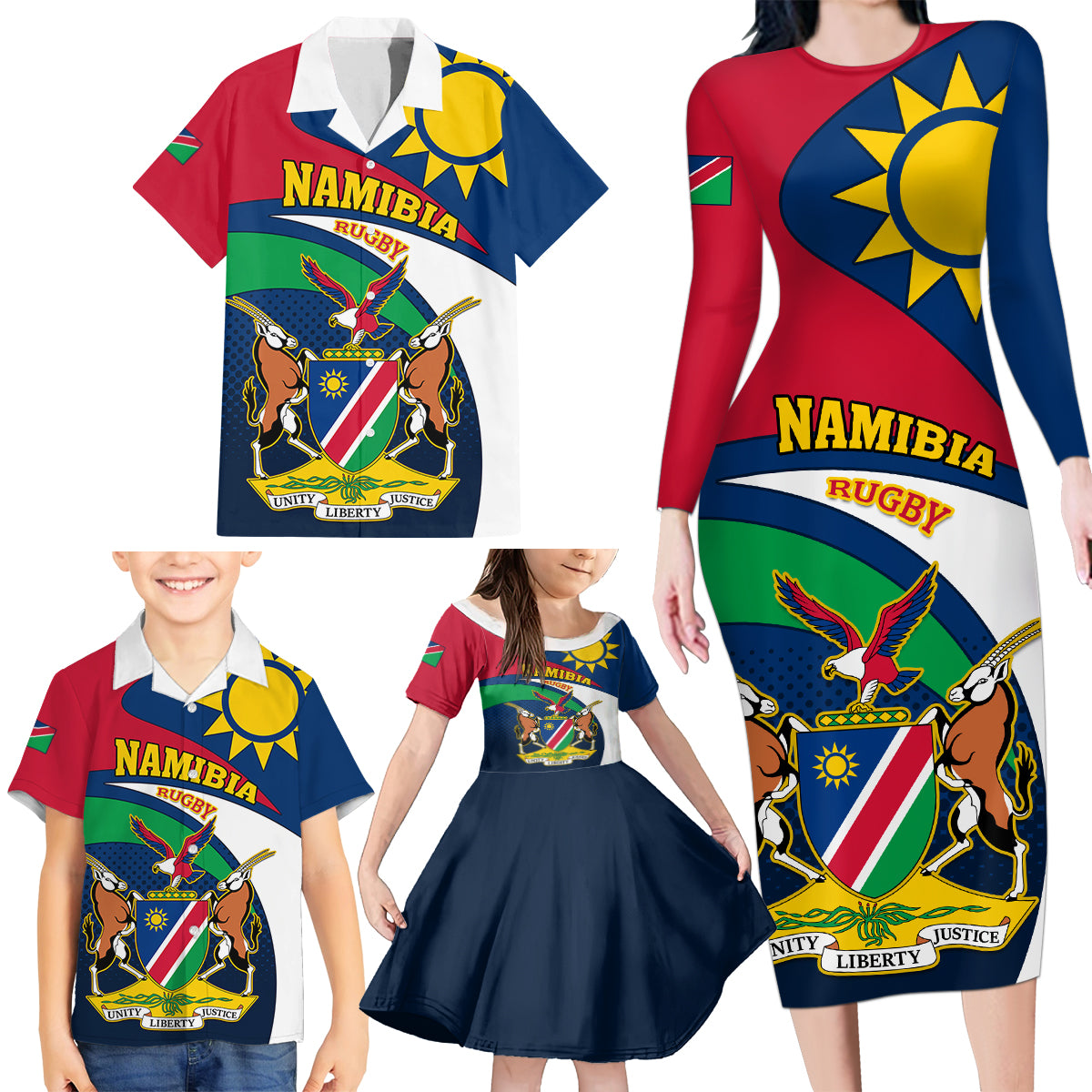 Namibia Rugby Family Matching Long Sleeve Bodycon Dress and Hawaiian Shirt Welwitschias Go 2023 World Cup - Wonder Print Shop