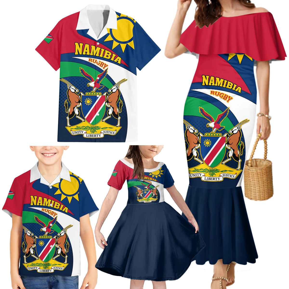 Namibia Rugby Family Matching Mermaid Dress and Hawaiian Shirt Welwitschias Go 2023 World Cup - Wonder Print Shop