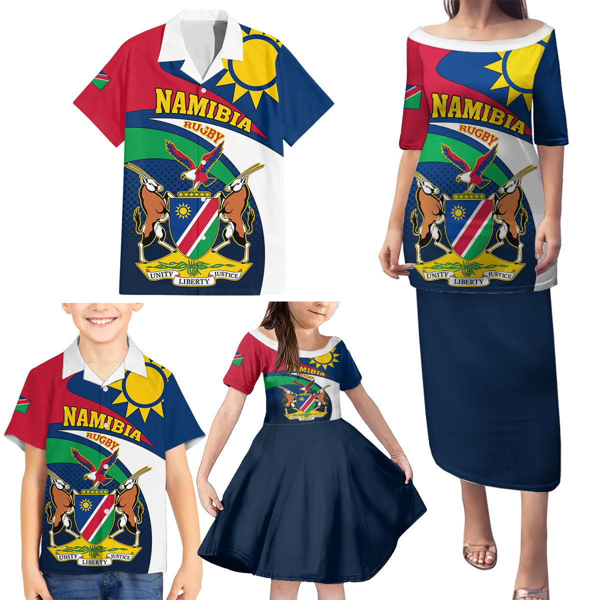 Namibia Rugby Family Matching Puletasi Dress and Hawaiian Shirt Welwitschias Go 2023 World Cup - Wonder Print Shop