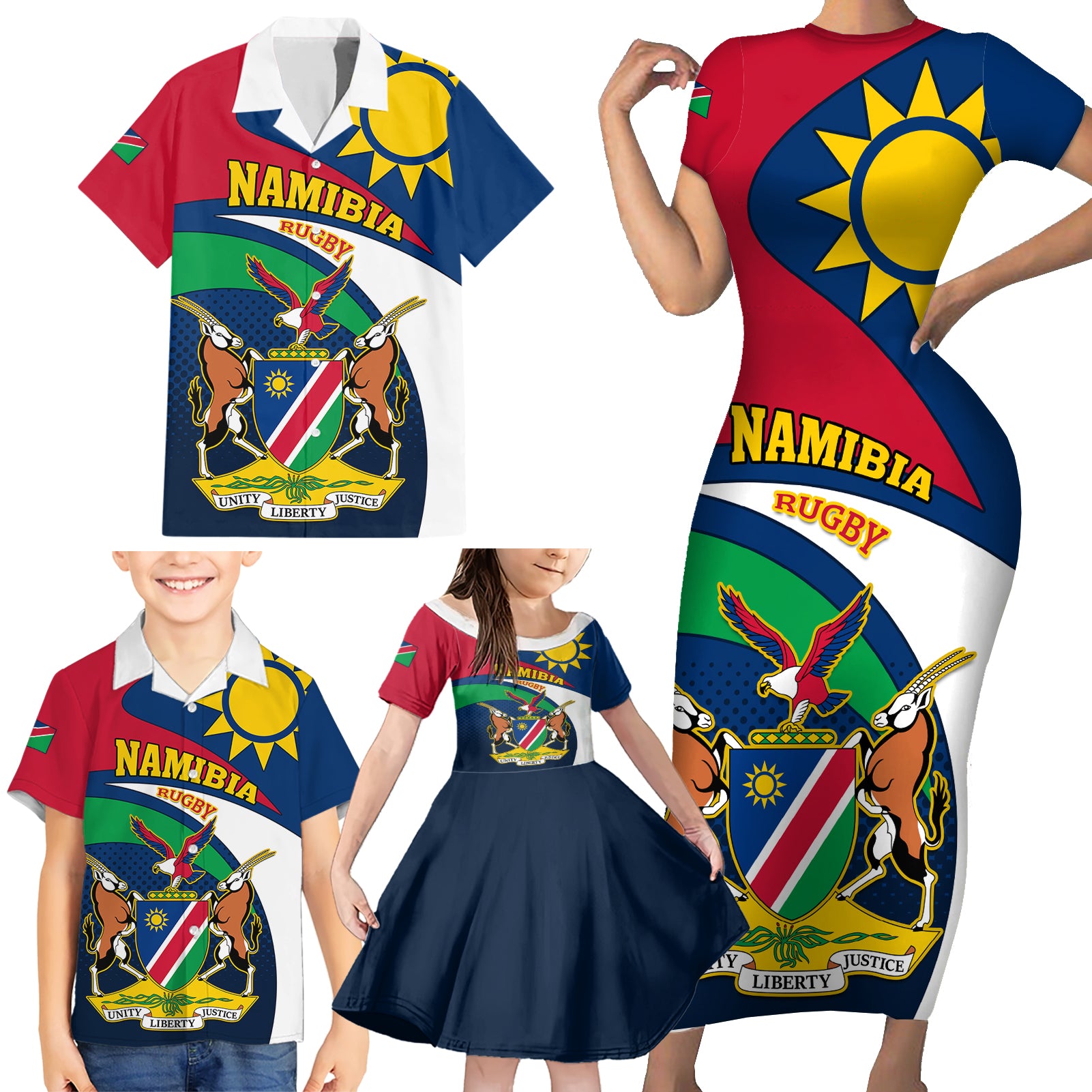 Namibia Rugby Family Matching Short Sleeve Bodycon Dress and Hawaiian Shirt Welwitschias Go 2023 World Cup - Wonder Print Shop