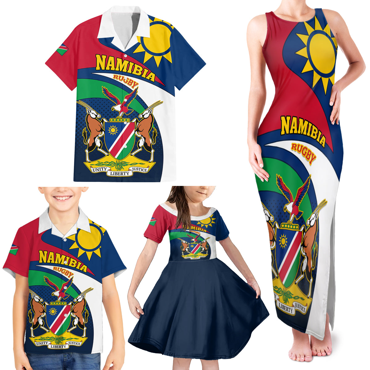 Namibia Rugby Family Matching Tank Maxi Dress and Hawaiian Shirt Welwitschias Go 2023 World Cup - Wonder Print Shop