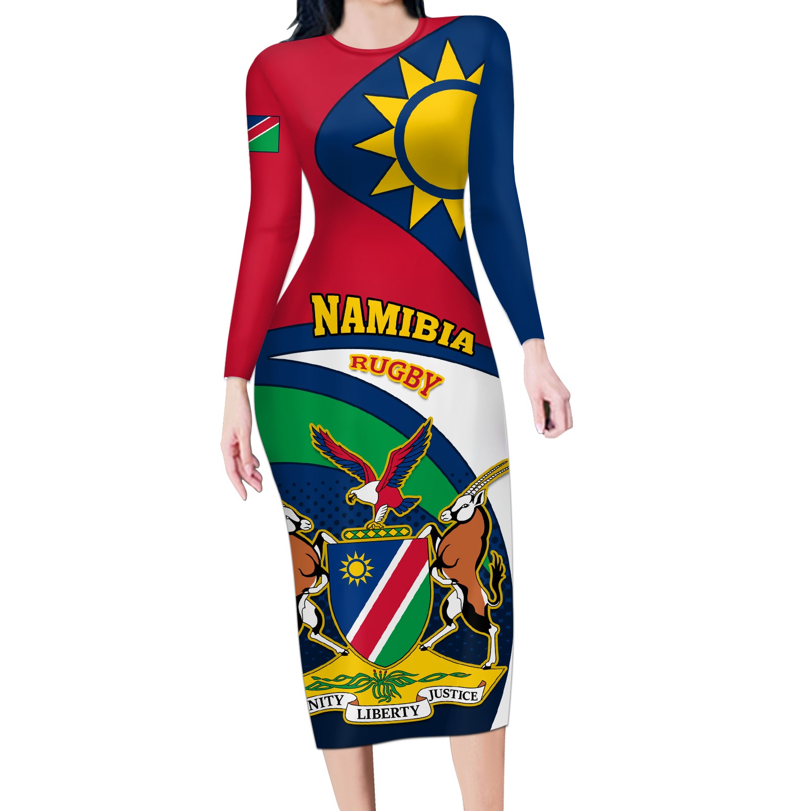 Namibia Rugby Long Sleeve Bodycon Dress Welwitschias Go 2023 World Cup - Wonder Print Shop