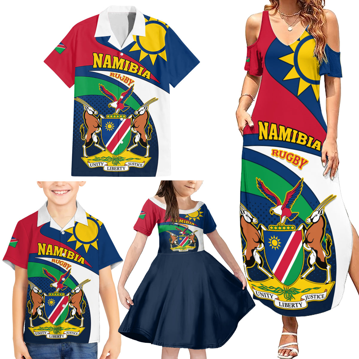 Custom Namibia Rugby Family Matching Summer Maxi Dress and Hawaiian Shirt Welwitschias Go 2023 World Cup - Wonder Print Shop