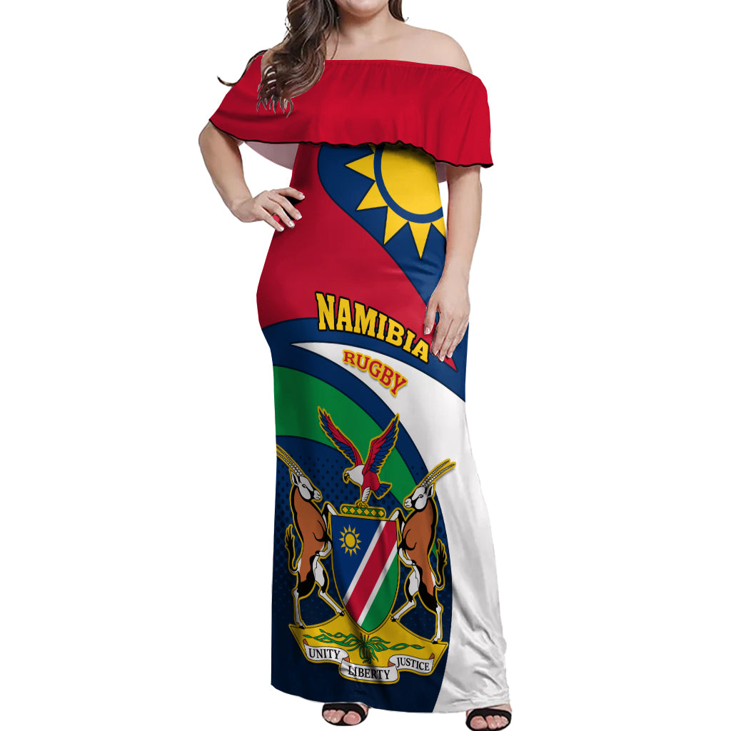 Custom Namibia Rugby Off Shoulder Maxi Dress Welwitschias Go 2023 World Cup - Wonder Print Shop