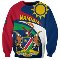 Colorblock rugby sweatshirt with Namibia shield crest and long sleeves, unisex
