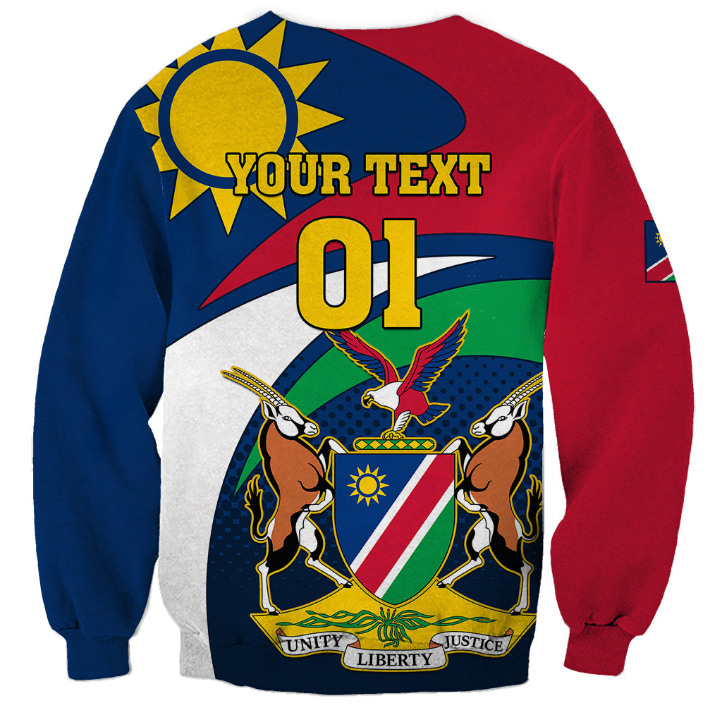 Rugby sweatshirt back with graphic, 'YOUR TEXT' and 01, colorblock sleeves