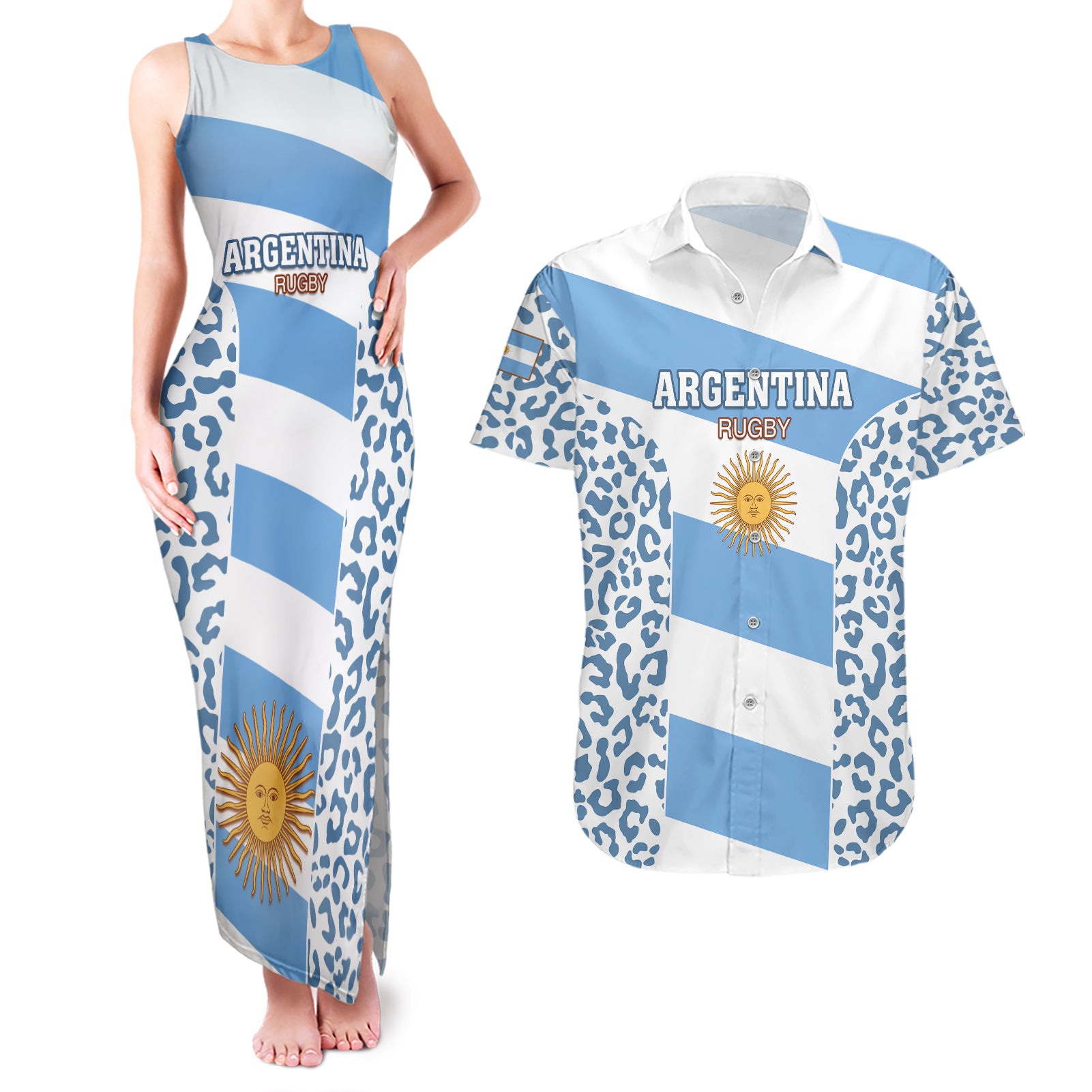 Argentina Rugby Couples Matching Tank Maxi Dress and Hawaiian Shirt Los Pumas Go 2023 World Cup - Wonder Print Shop