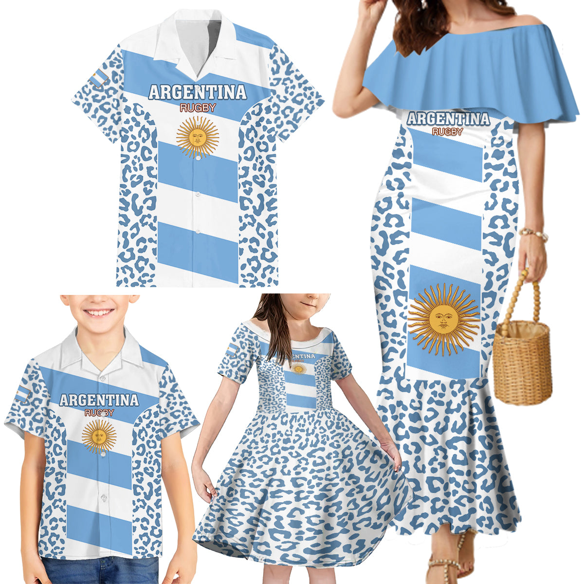 Argentina Rugby Family Matching Mermaid Dress and Hawaiian Shirt Los Pumas Go 2023 World Cup - Wonder Print Shop