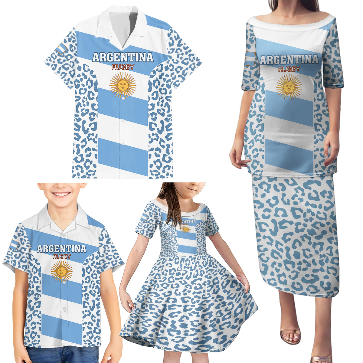 Argentina Rugby Family Matching Puletasi Dress and Hawaiian Shirt Los Pumas Go 2023 World Cup - Wonder Print Shop