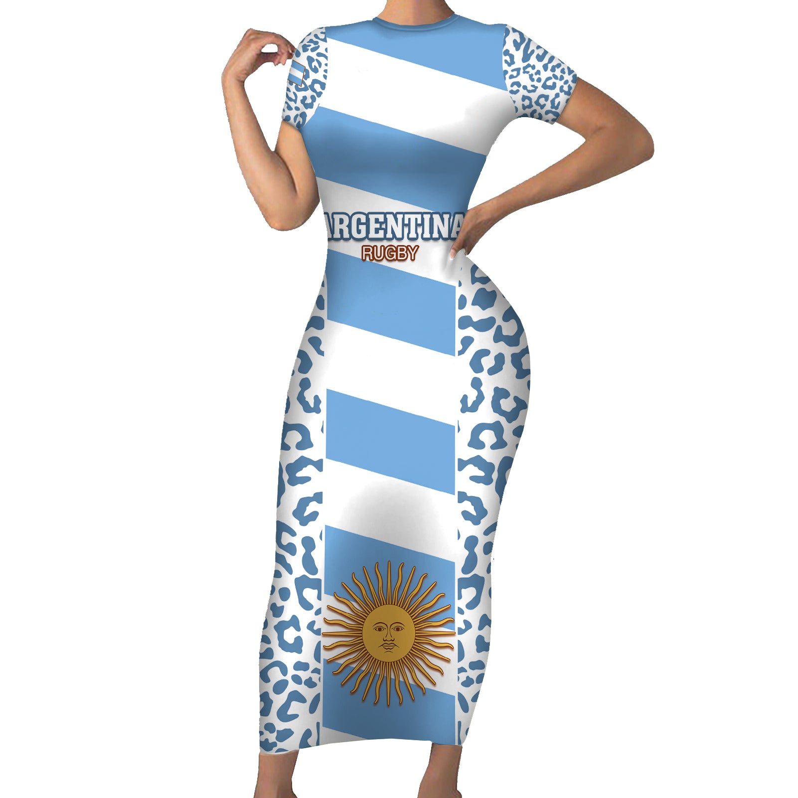 Argentina Rugby Short Sleeve Bodycon Dress Los Pumas Go 2023 World Cup - Wonder Print Shop