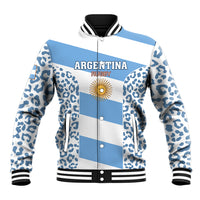 Blue/white rugby varsity jacket, leopard print, zip front, ribbed collar and cuffs