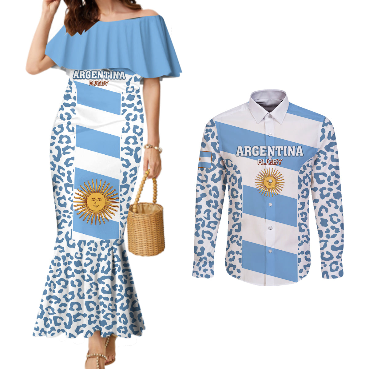 custom-argentina-rugby-couples-matching-mermaid-dress-and-long-sleeve-button-shirts-los-pumas-go-2023-world-cup