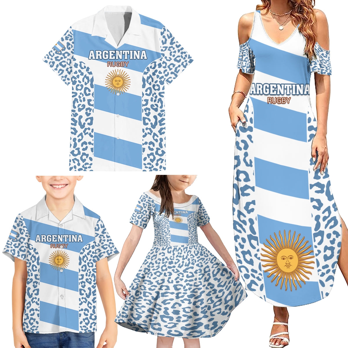 Custom Argentina Rugby Family Matching Summer Maxi Dress and Hawaiian Shirt Los Pumas Go 2023 World Cup - Wonder Print Shop