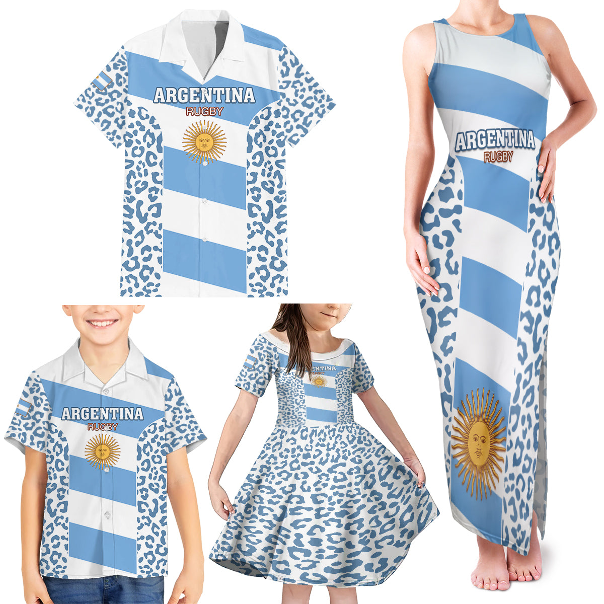 Custom Argentina Rugby Family Matching Tank Maxi Dress and Hawaiian Shirt Los Pumas Go 2023 World Cup - Wonder Print Shop