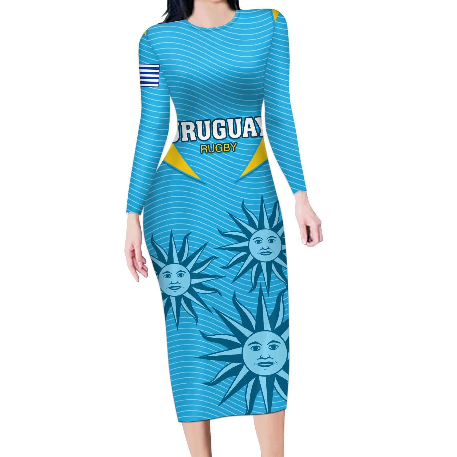 Uruguay Rugby Long Sleeve Bodycon Dress Los Teros Go 2023 World Cup - Wonder Print Shop