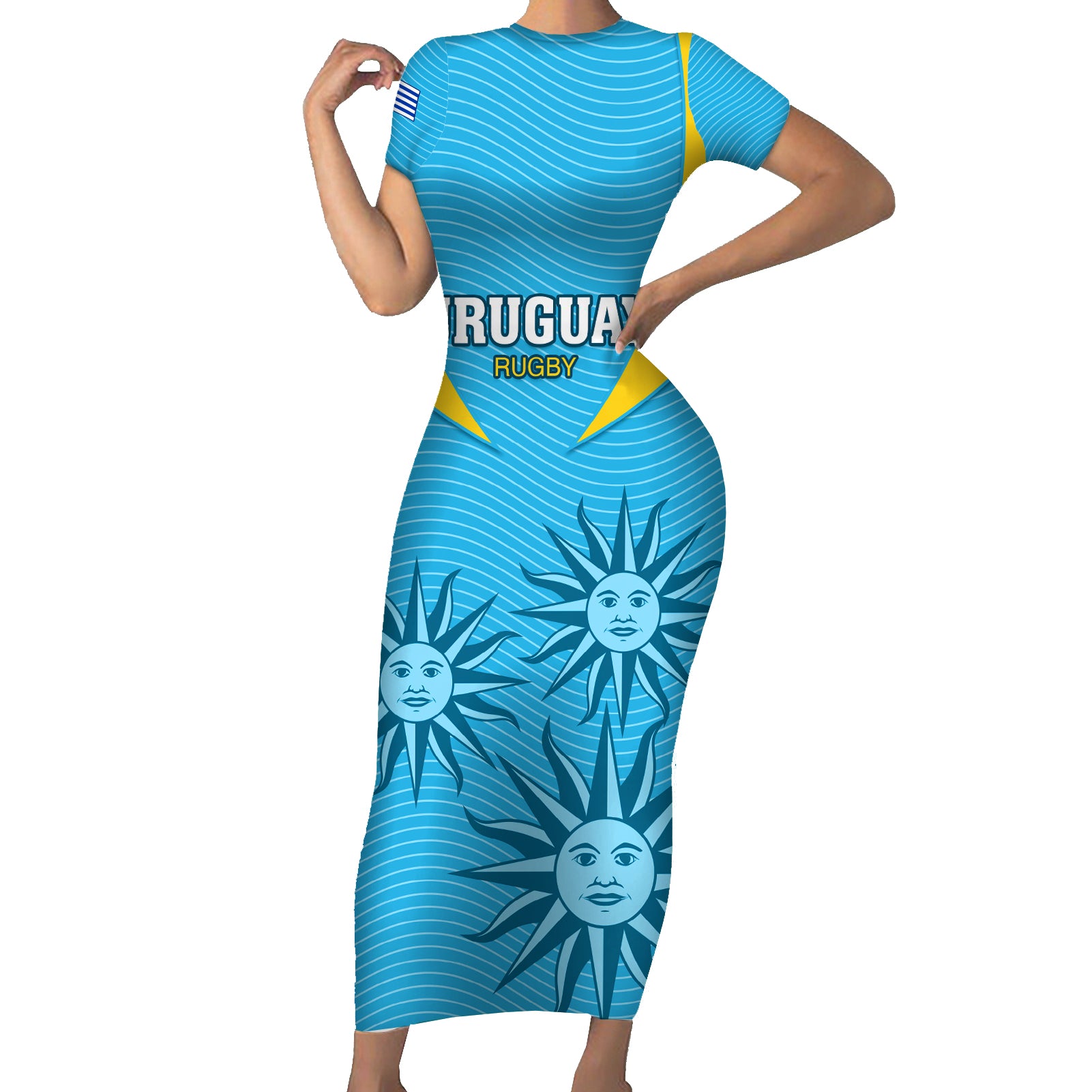 Custom Uruguay Rugby Short Sleeve Bodycon Dress Los Teros Go 2023 World Cup - Wonder Print Shop