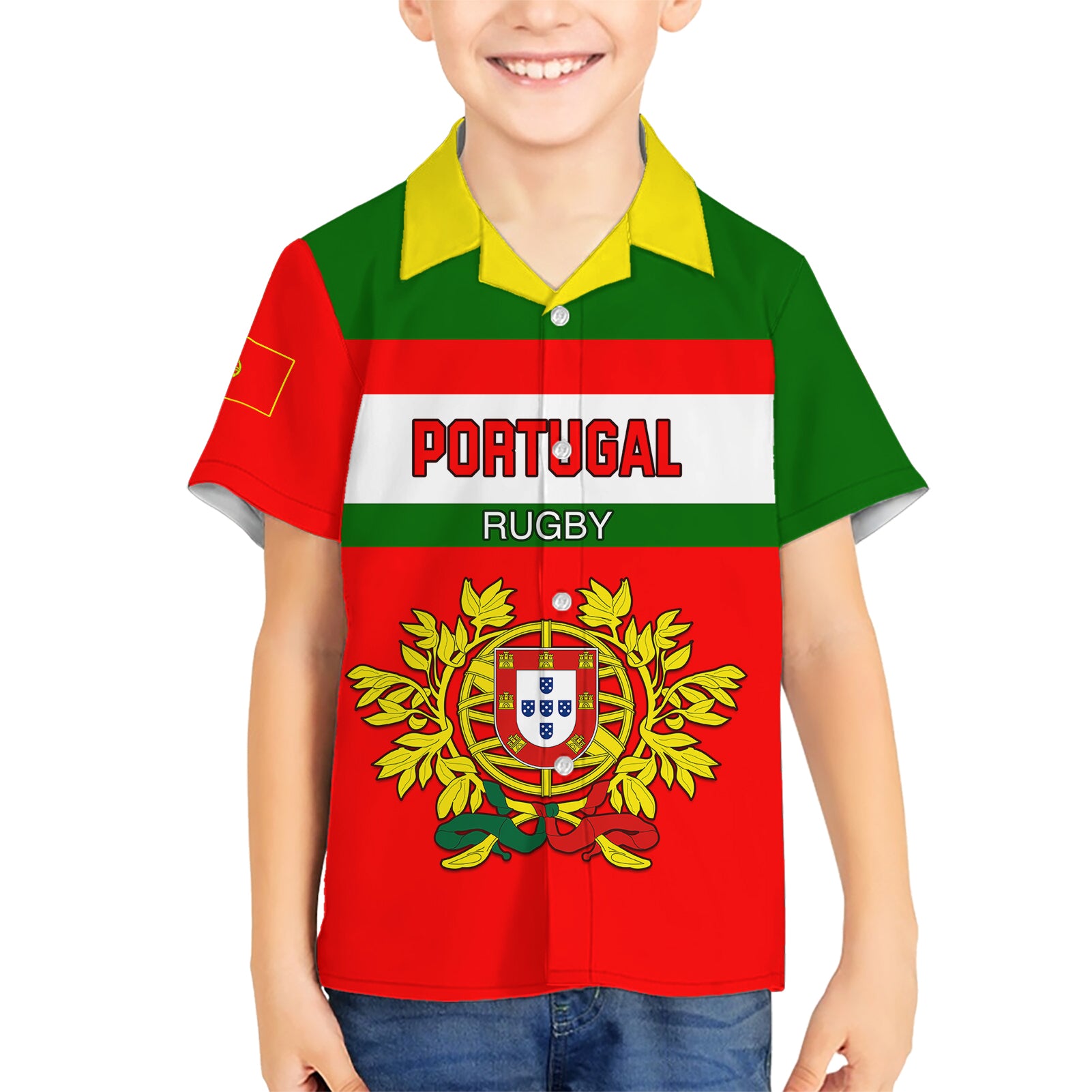 Portugal Rugby Kid Hawaiian Shirt Os Lobos Go 2023 World Cup - Wonder Print Shop