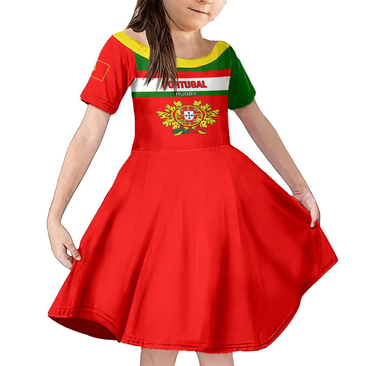 Portugal Rugby Kid Short Sleeve Dress Os Lobos Go 2023 World Cup - Wonder Print Shop