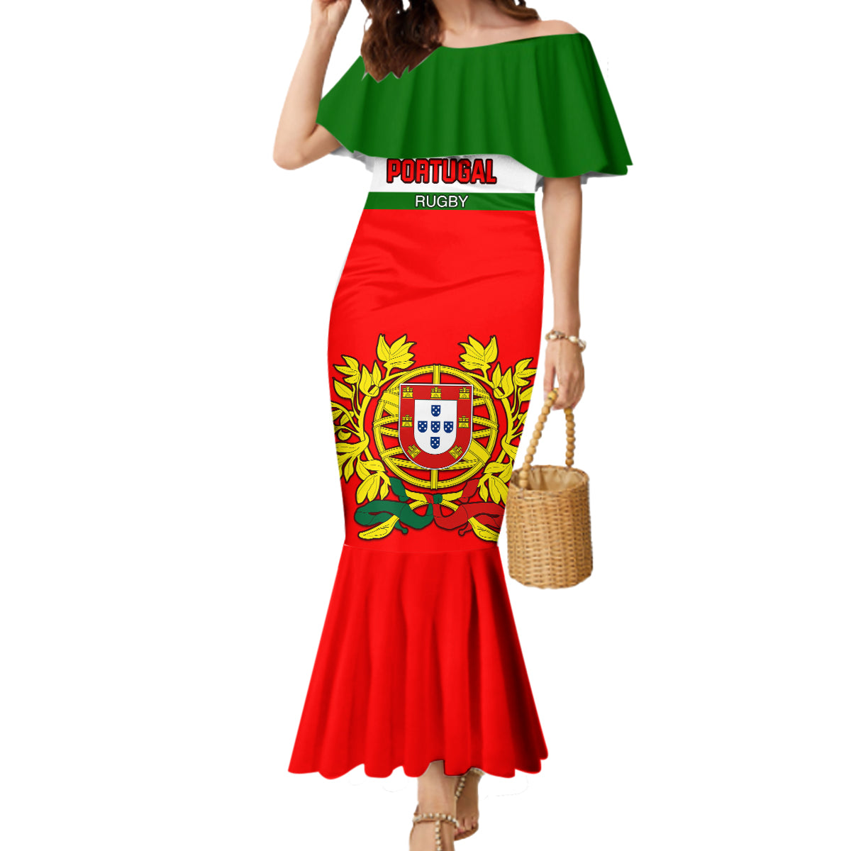 Portugal Rugby Mermaid Dress Os Lobos Go 2023 World Cup - Wonder Print Shop