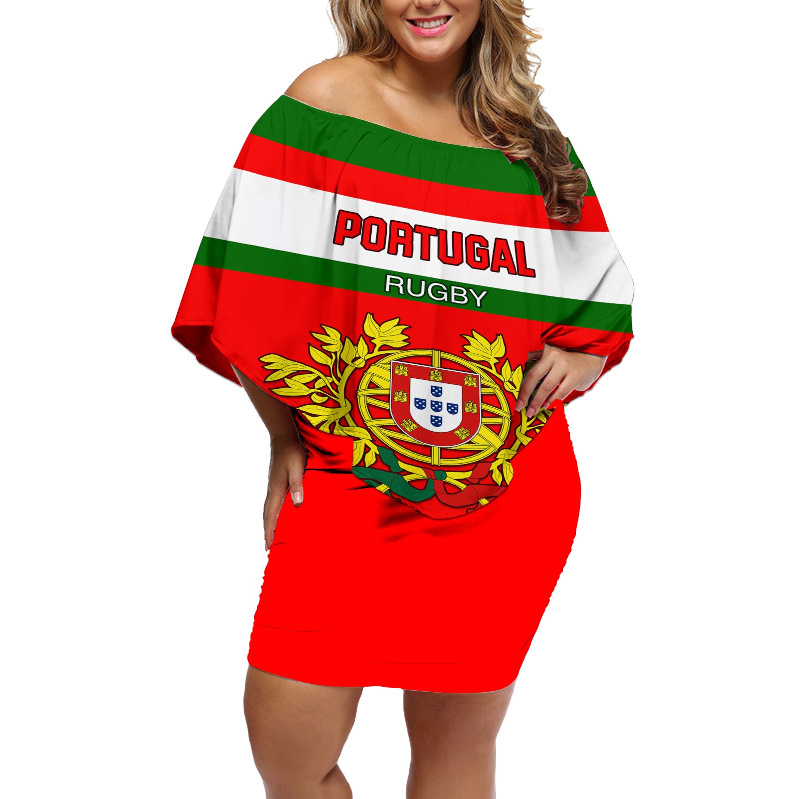 Portugal Rugby Off Shoulder Short Dress Os Lobos Go 2023 World Cup - Wonder Print Shop