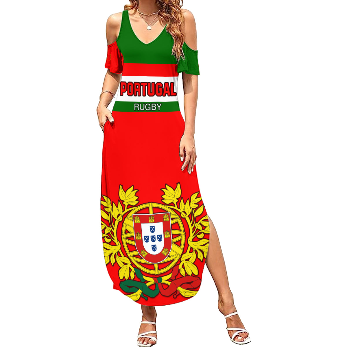 Portugal Rugby Summer Maxi Dress Os Lobos Go 2023 World Cup - Wonder Print Shop