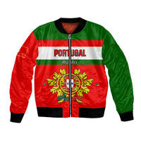 Unisex bomber jacket with Portugal flag stripe panel, front zipper and Portugal crest